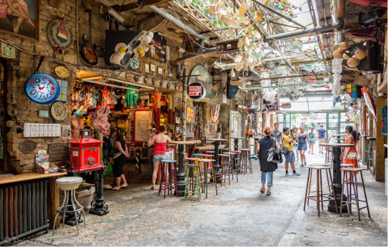 Interior of a ruin pub by day.